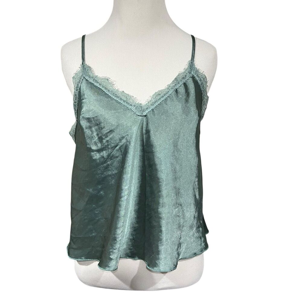 Y2K Cami Top M Olive Green Lace Trim Fairygrunge Coquette Retro Feminine layer